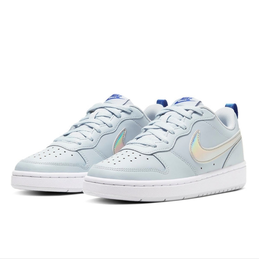 NIKE Court Borough Sneakers Aura Sapphire Iridescent Swoosh 6Y